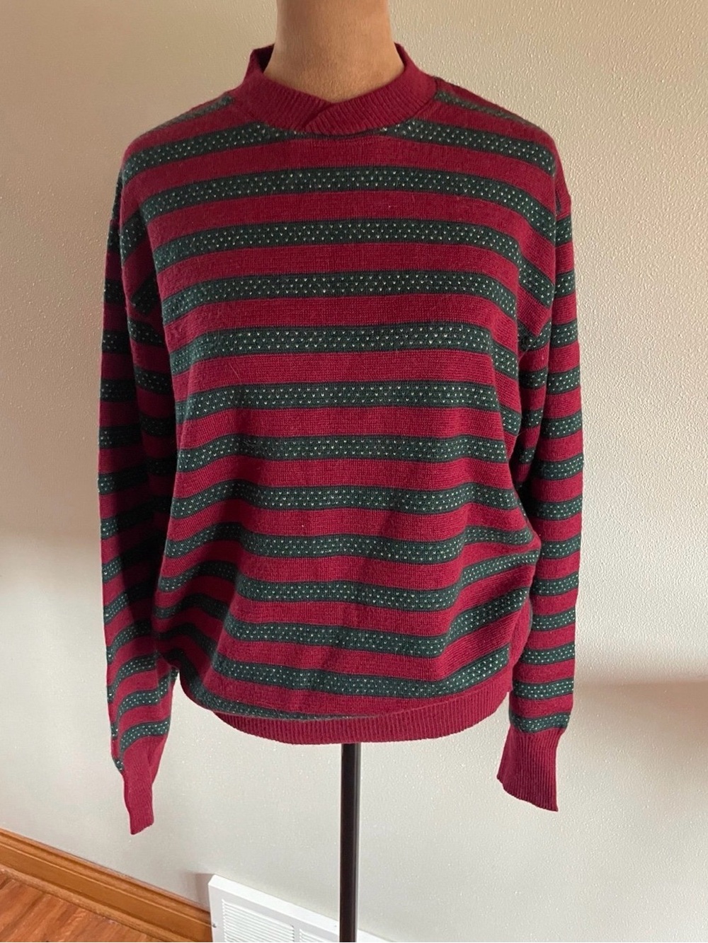 Vintage Briarwood Shop red and green wool blend striped crewneck sweater